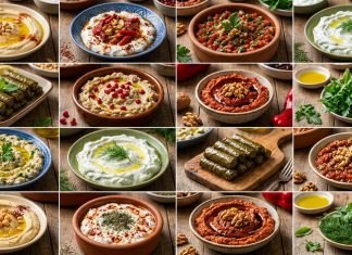 Creative design of festive table with dry plants in vases and tableware in cozy restaurant